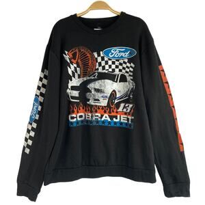 Ford Race Car Sweatshirt Cobra Jet Men XL Black Crewneck Grunge Graphic Print